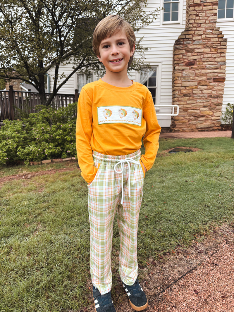 Thanksgiving Turkey Smocked Boys Pant Set - 1