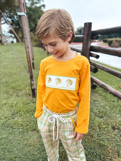 Thanksgiving Turkey Smocked Boys Pant Set - 2