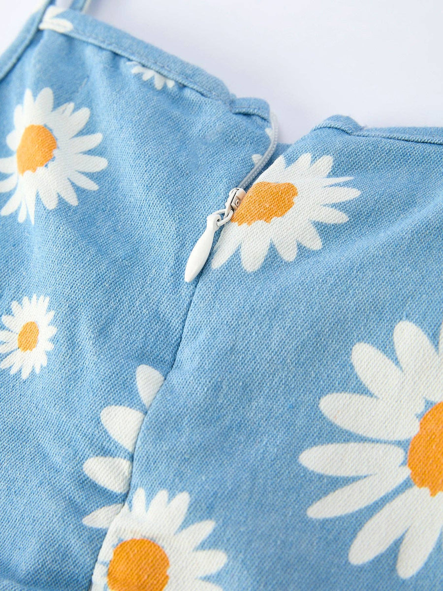 Spring Daisy Blue Denim Dress