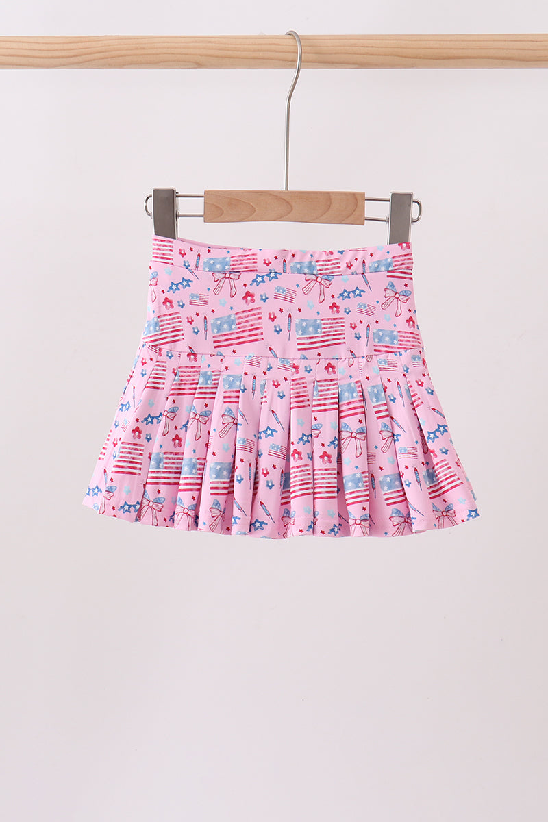 Pink flag star print skorts - 1