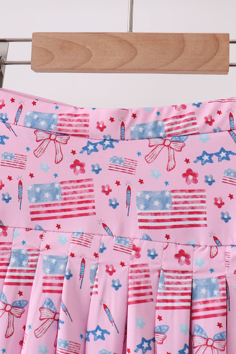 Pink flag star print skorts - 2