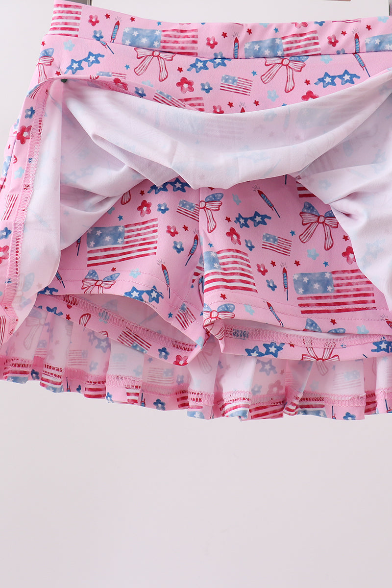 Pink flag star print skorts - 4