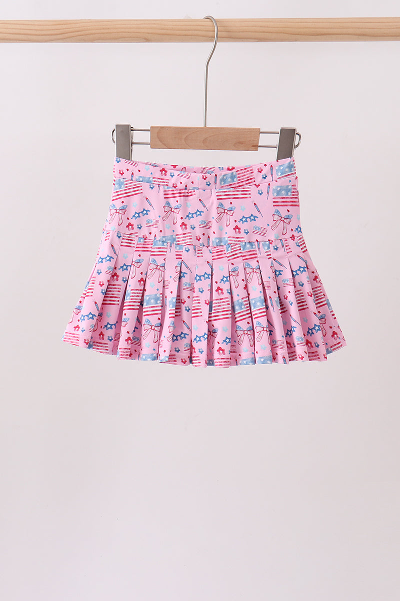 Pink flag star print skorts - 5