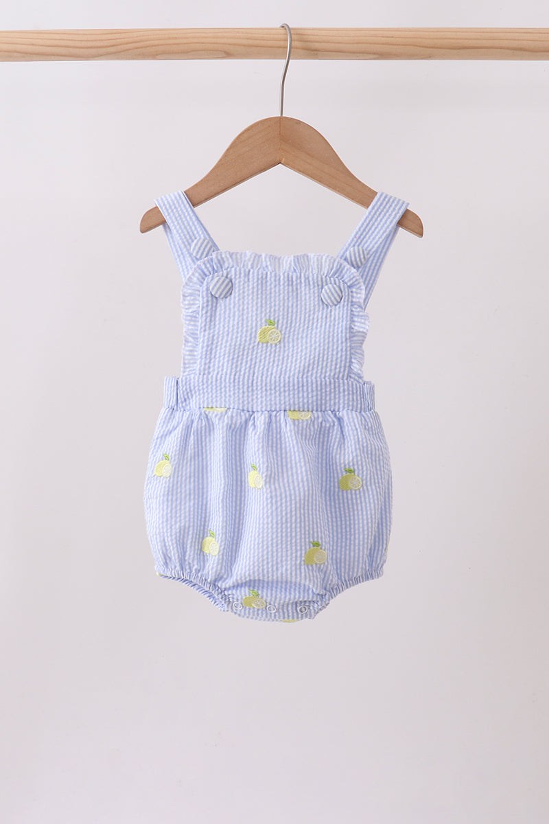 Blue stripe seersucker lemon embroidery ruffle bubble - 1