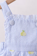 Blue stripe seersucker lemon embroidery ruffle bubble - 2