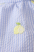 Blue stripe seersucker lemon embroidery ruffle bubble - 4