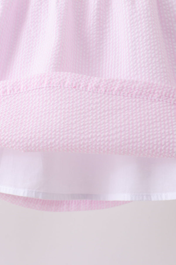 Pink stripe seersucker bow ruffle shorts set