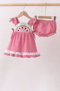 Red watermelon ruffle gingham bloomer set - 1