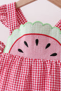 Red watermelon ruffle gingham bloomer set - 5