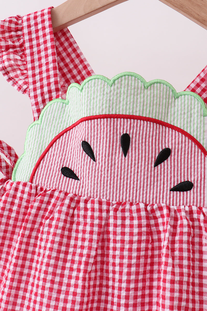 Red watermelon ruffle gingham bloomer set - 5