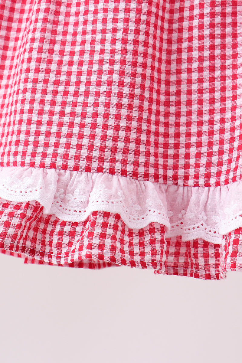 Red watermelon ruffle gingham bloomer set - 3
