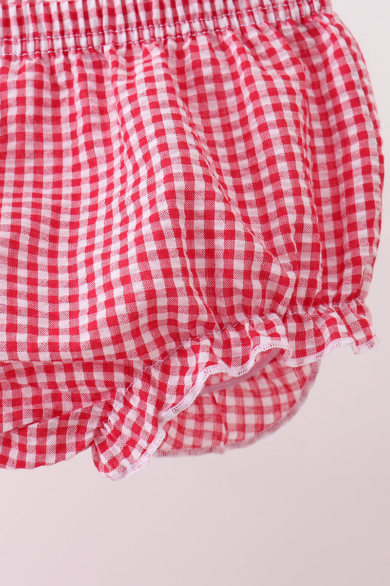 Red watermelon ruffle gingham bloomer set - 4