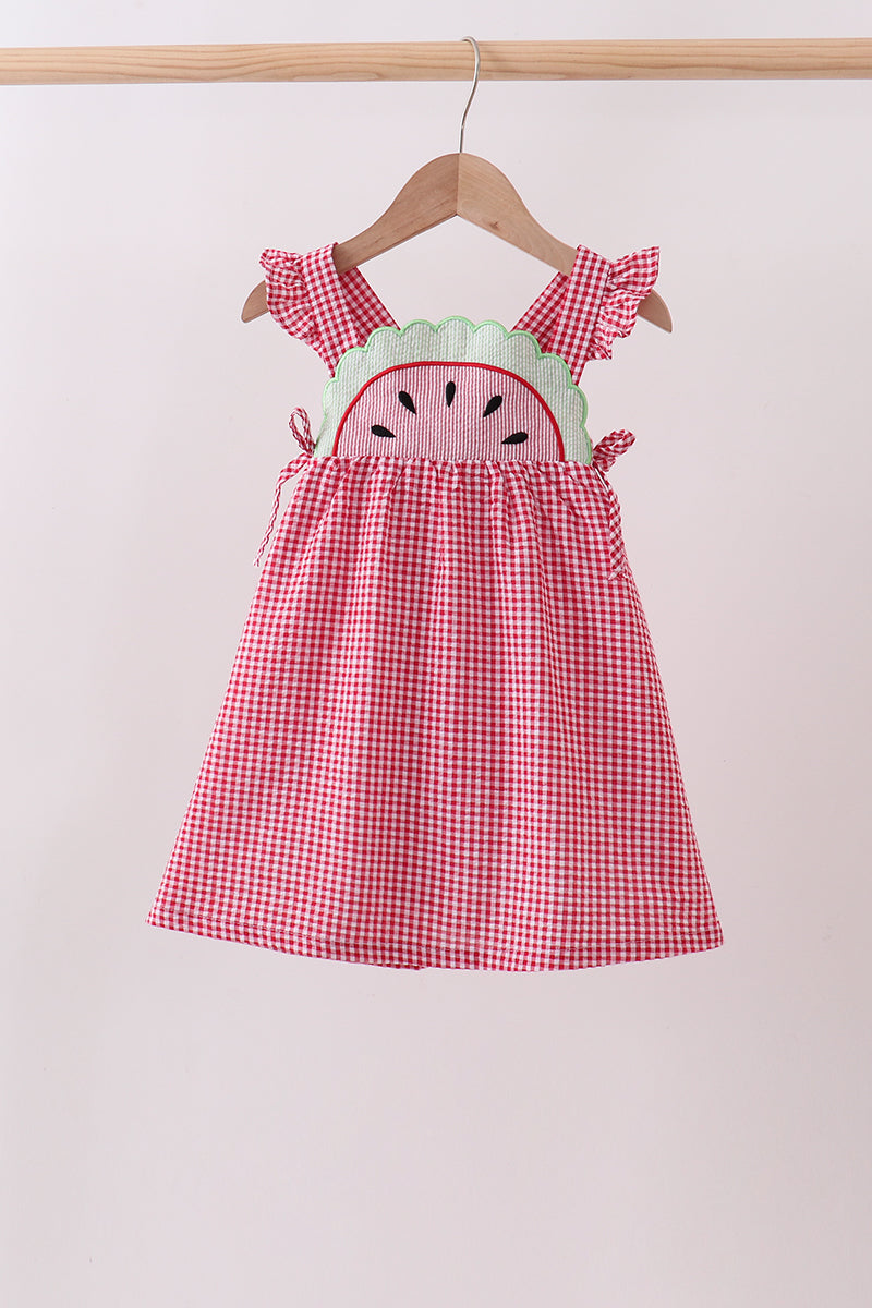 Red watermelon ruffle gingham dress - 1