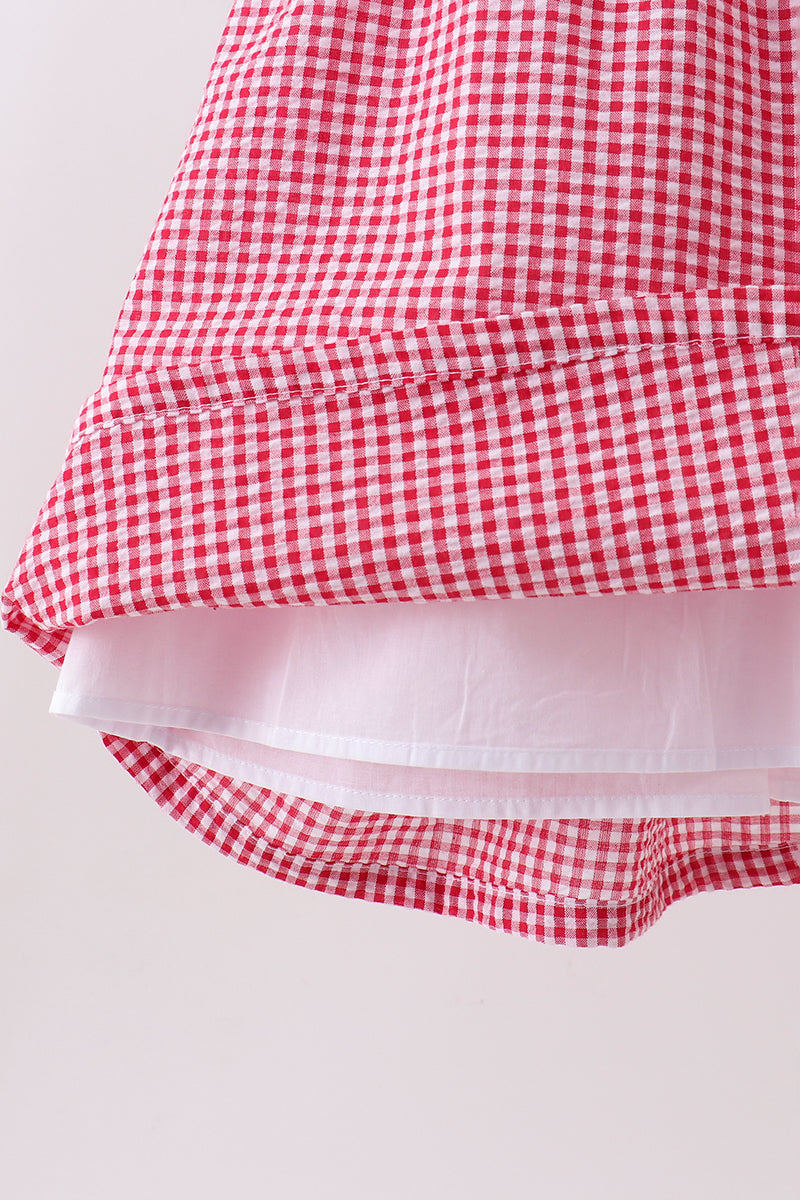 Red watermelon ruffle gingham dress - 2