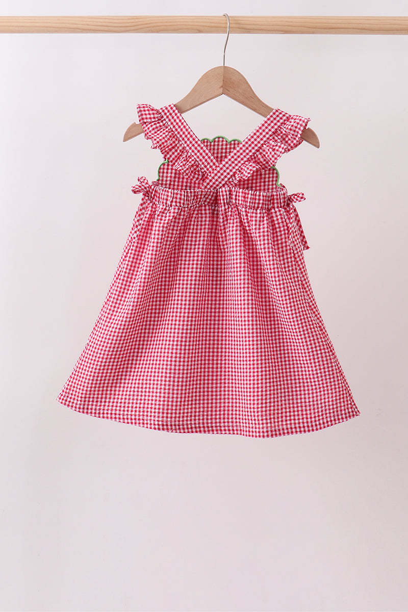 Red watermelon ruffle gingham dress - 3