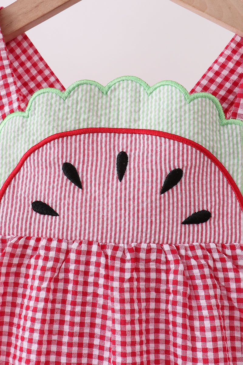 Red watermelon ruffle gingham dress - 4