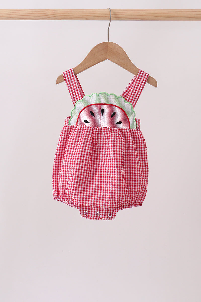 Red watermelon ruffle gingham bubble - 1