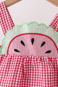 Red watermelon ruffle gingham bubble - 2