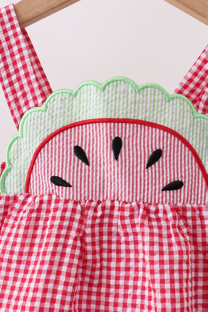 Red watermelon ruffle gingham bubble - 2