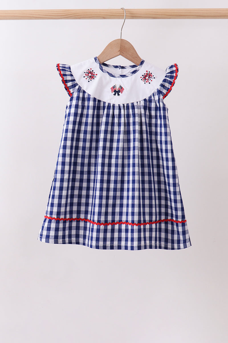 Black flag fireworks embroidery gingham dress - 1