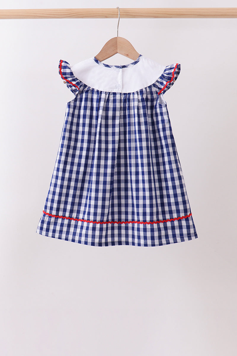 Black flag fireworks embroidery gingham dress - 3