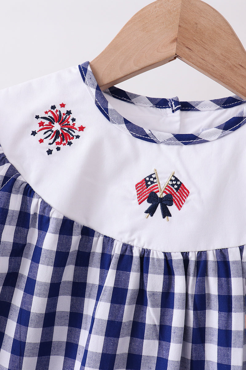 Black flag fireworks embroidery gingham dress - 4