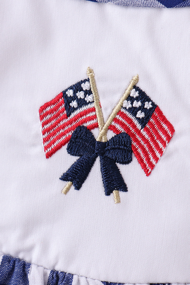 Black flag fireworks embroidery gingham dress - 5