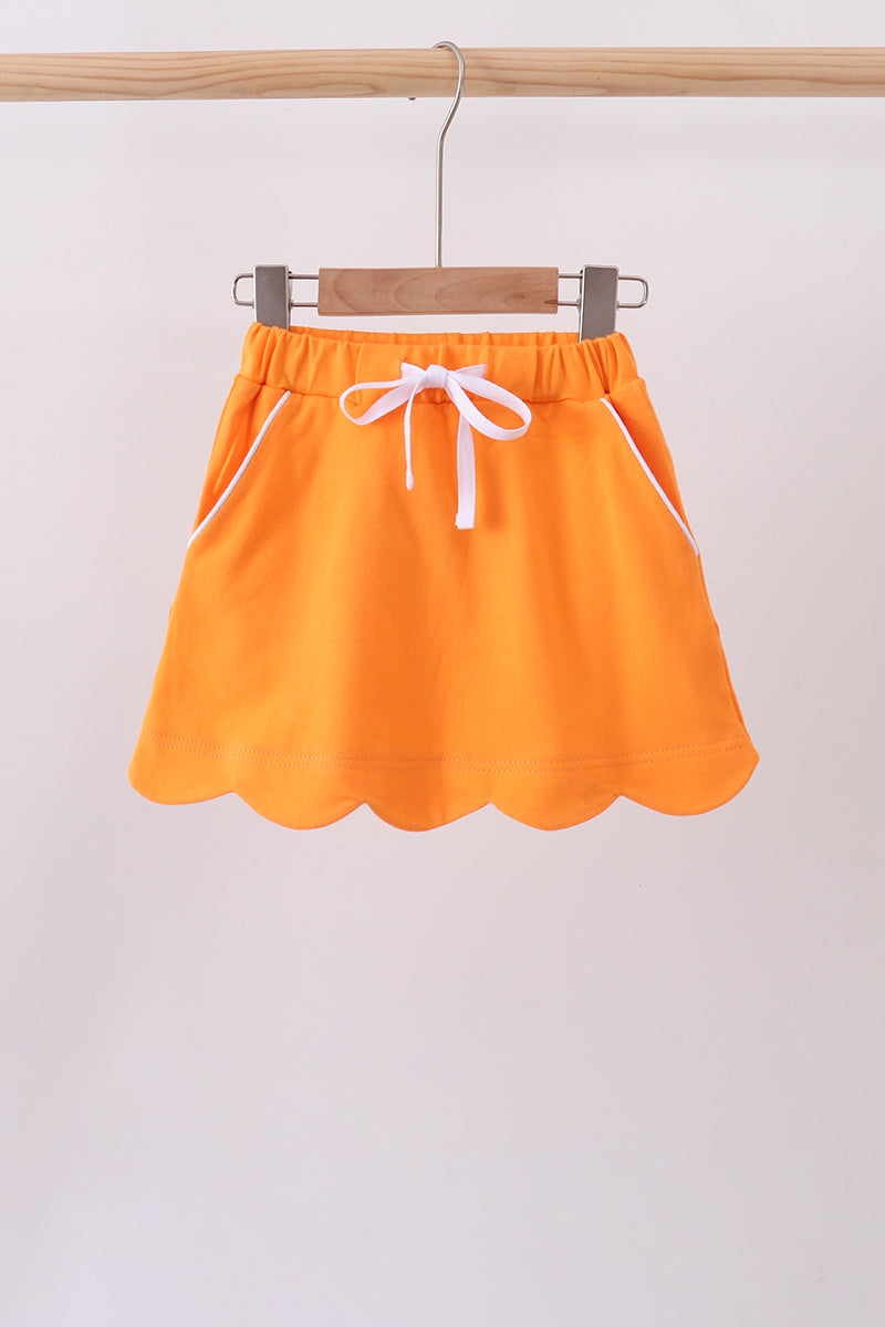 Orange scallop hem bow skort - 1