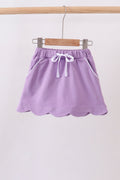 Dark purple scallop hem bow skort - 1