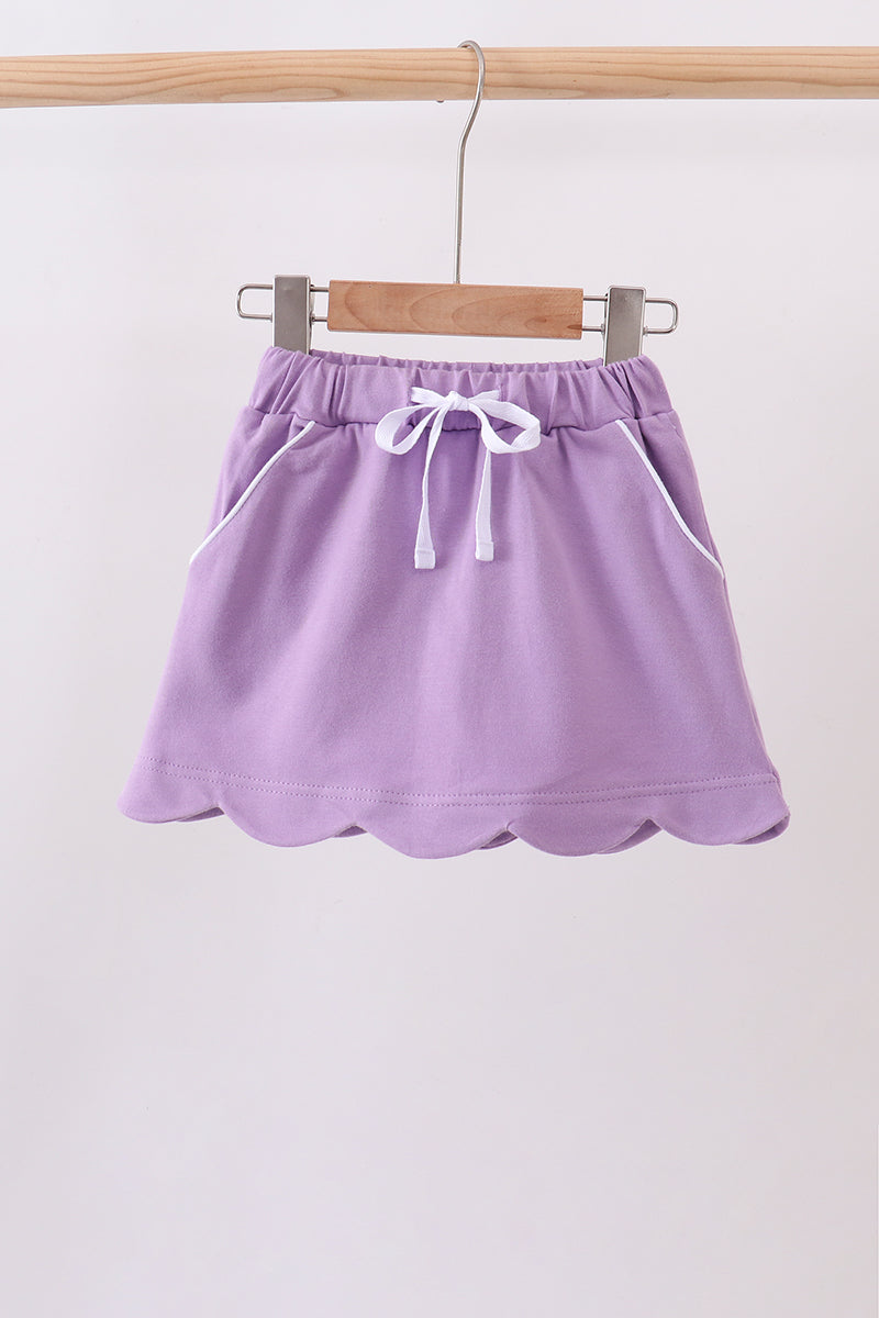 Dark purple scallop hem bow skort - 1