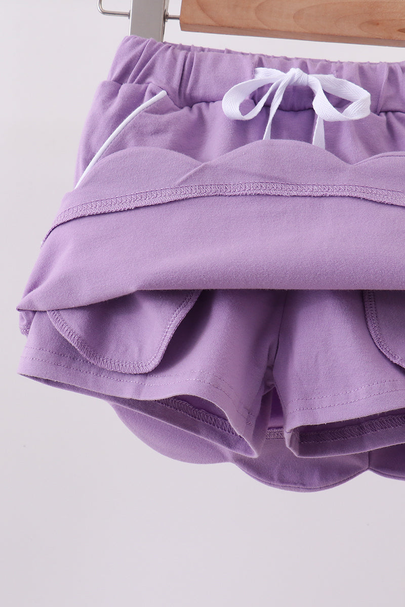 Dark purple scallop hem bow skort - 4
