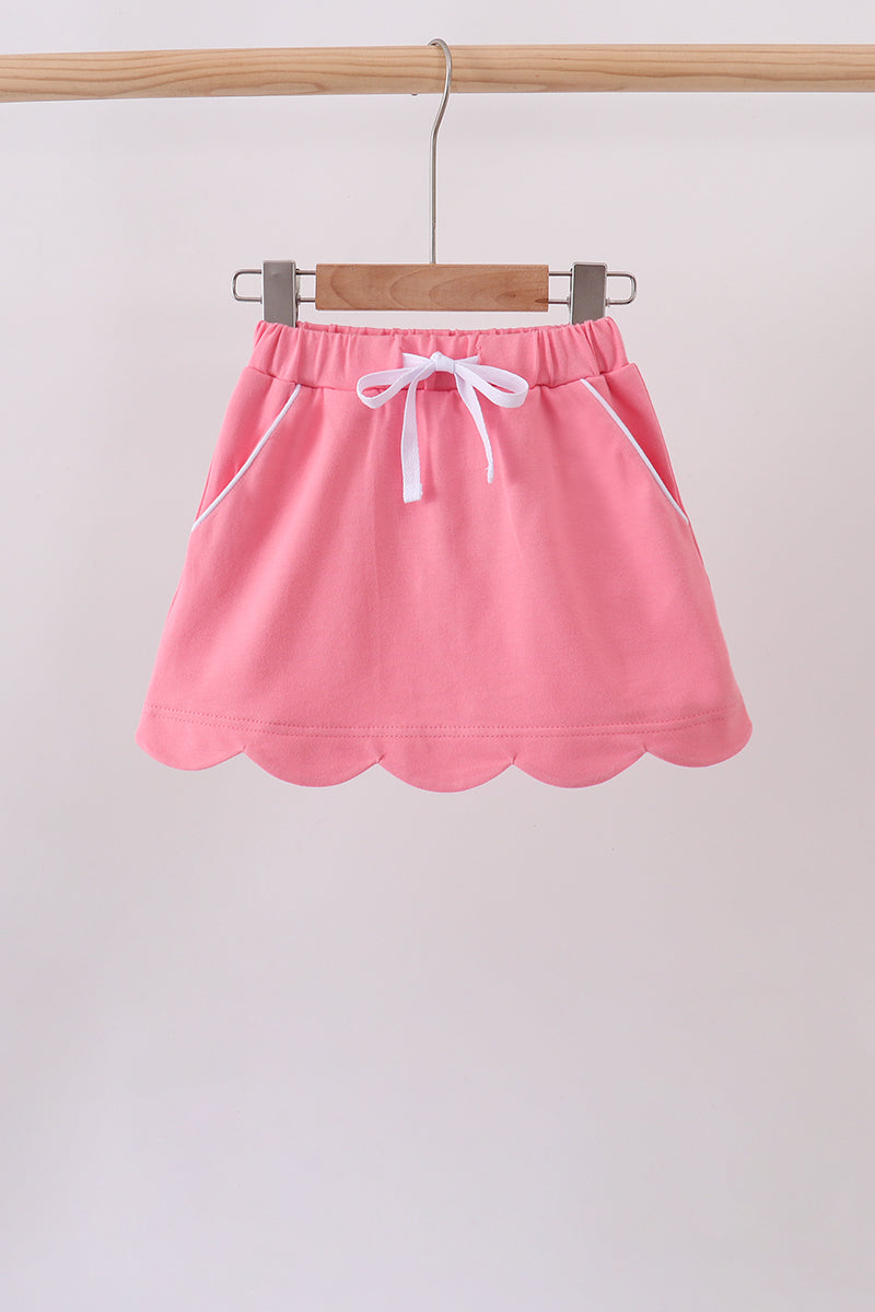 Deep pink scallop hem bow skort - 1