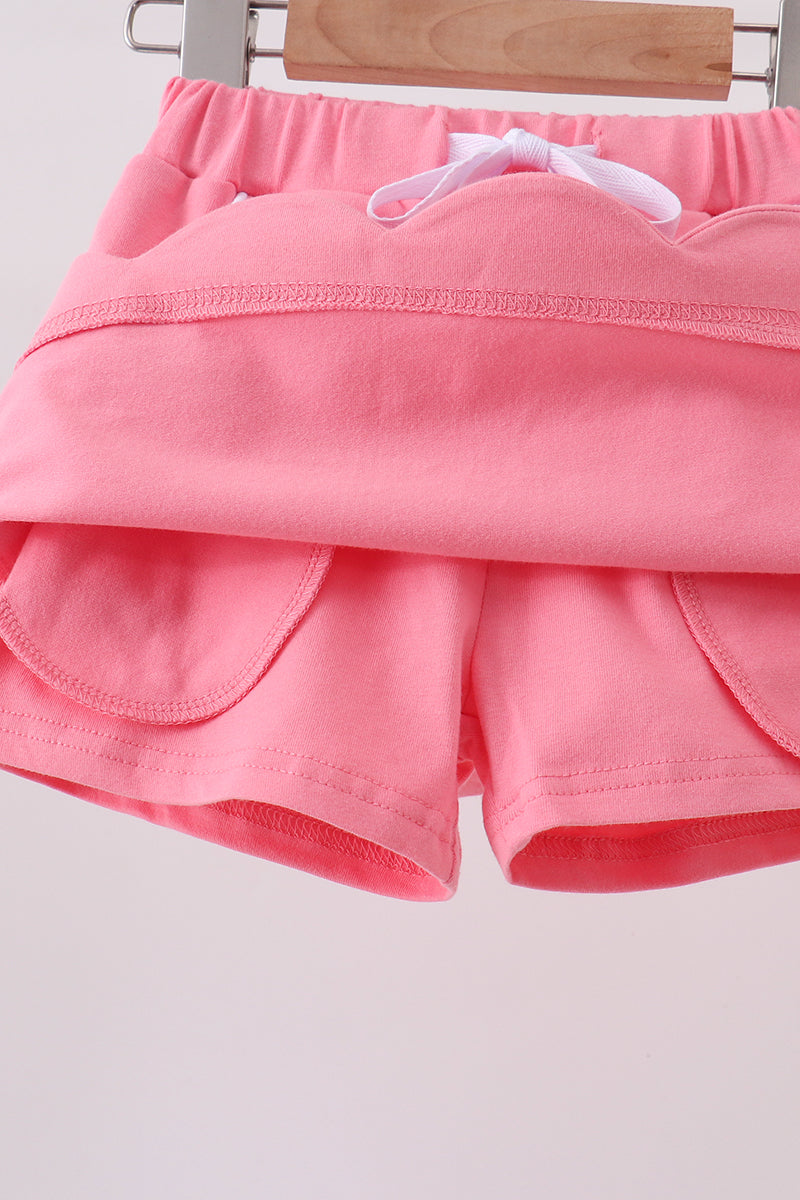 Deep pink scallop hem bow skort - 4