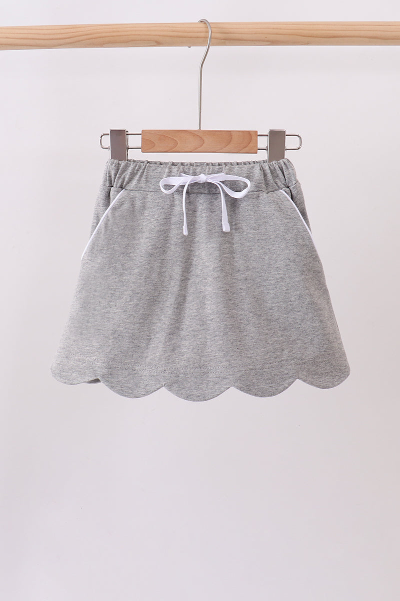 Grey scallop hem bow skort - 1