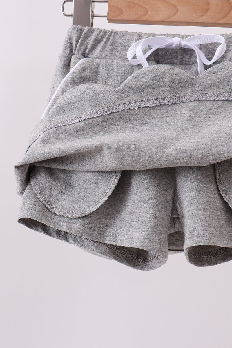 Grey scallop hem bow skort - 4