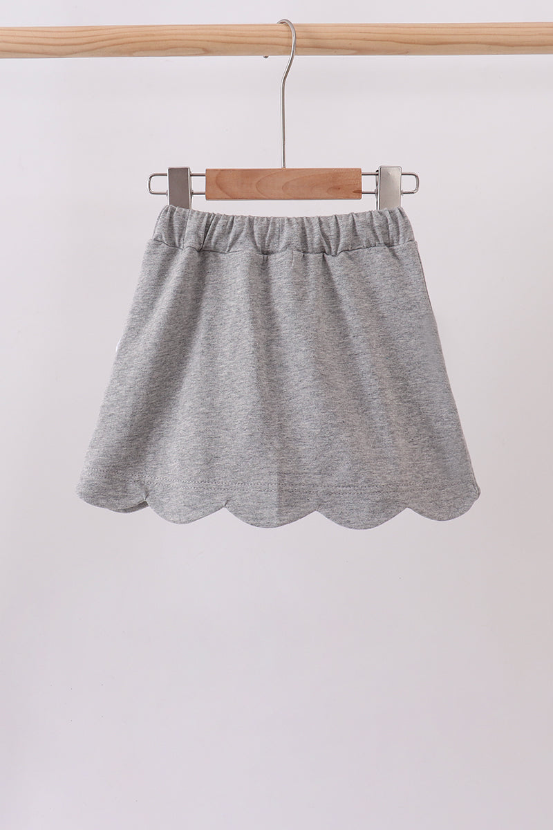 Grey scallop hem bow skort - 5
