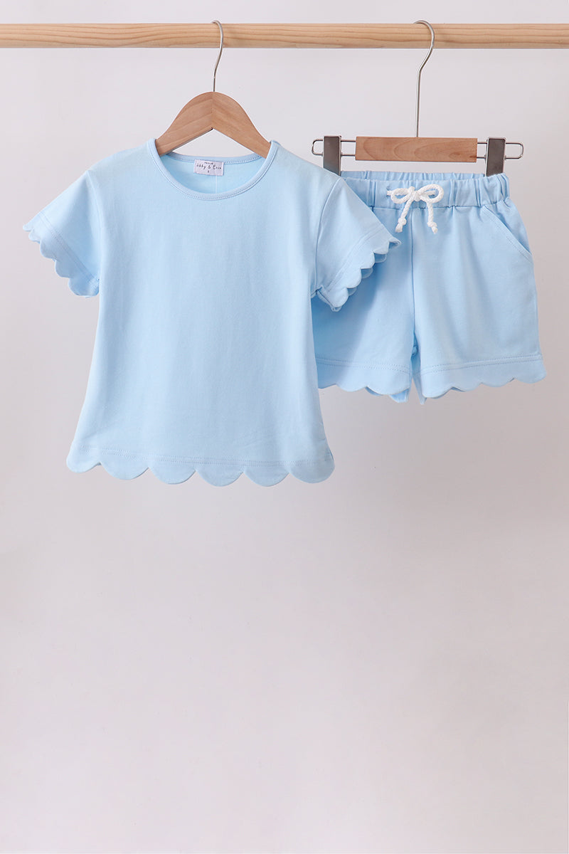 Blue Scalloped Shorts Set - 1
