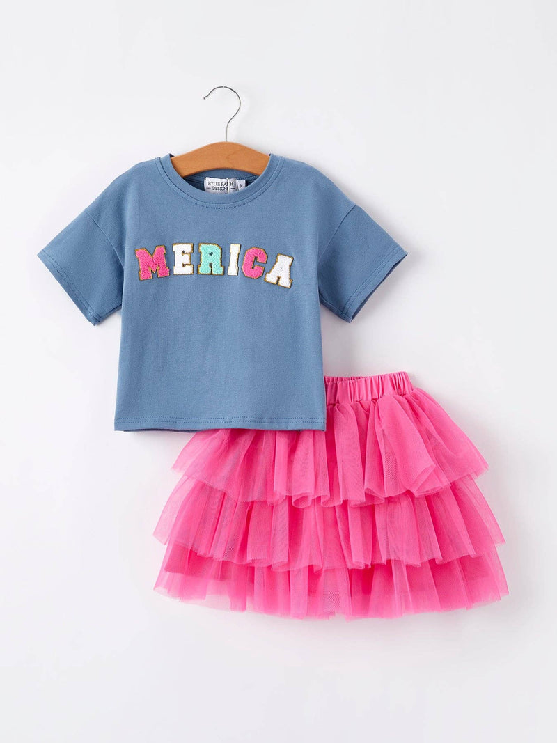 "Merica" Tee & Pink Tulle Skirt Set - 6
