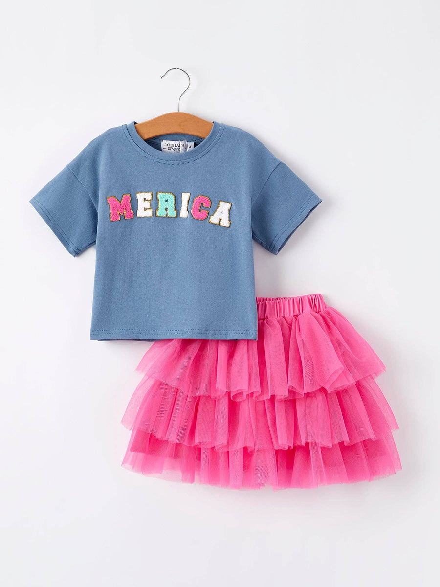 "Merica" Tee & Pink Tulle Skirt Set