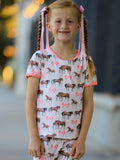 Girls Western Horse Bow Pajamas Set Print - 2