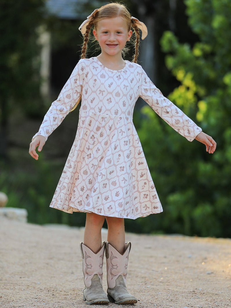 Fall Pumpkin Bow Girls Twirl Dress - 4