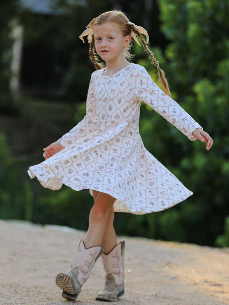 Fall Pumpkin Bow Girls Twirl Dress - 3
