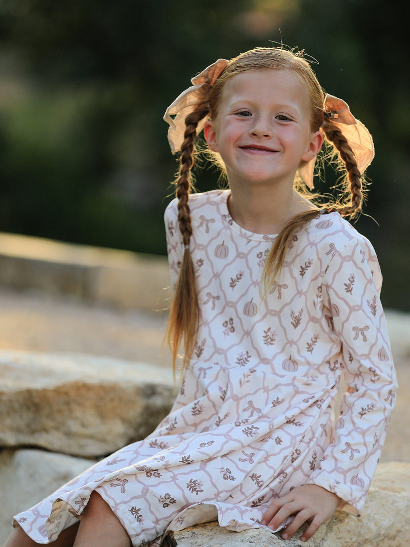 Fall Pumpkin Bow Girls Twirl Dress - 6