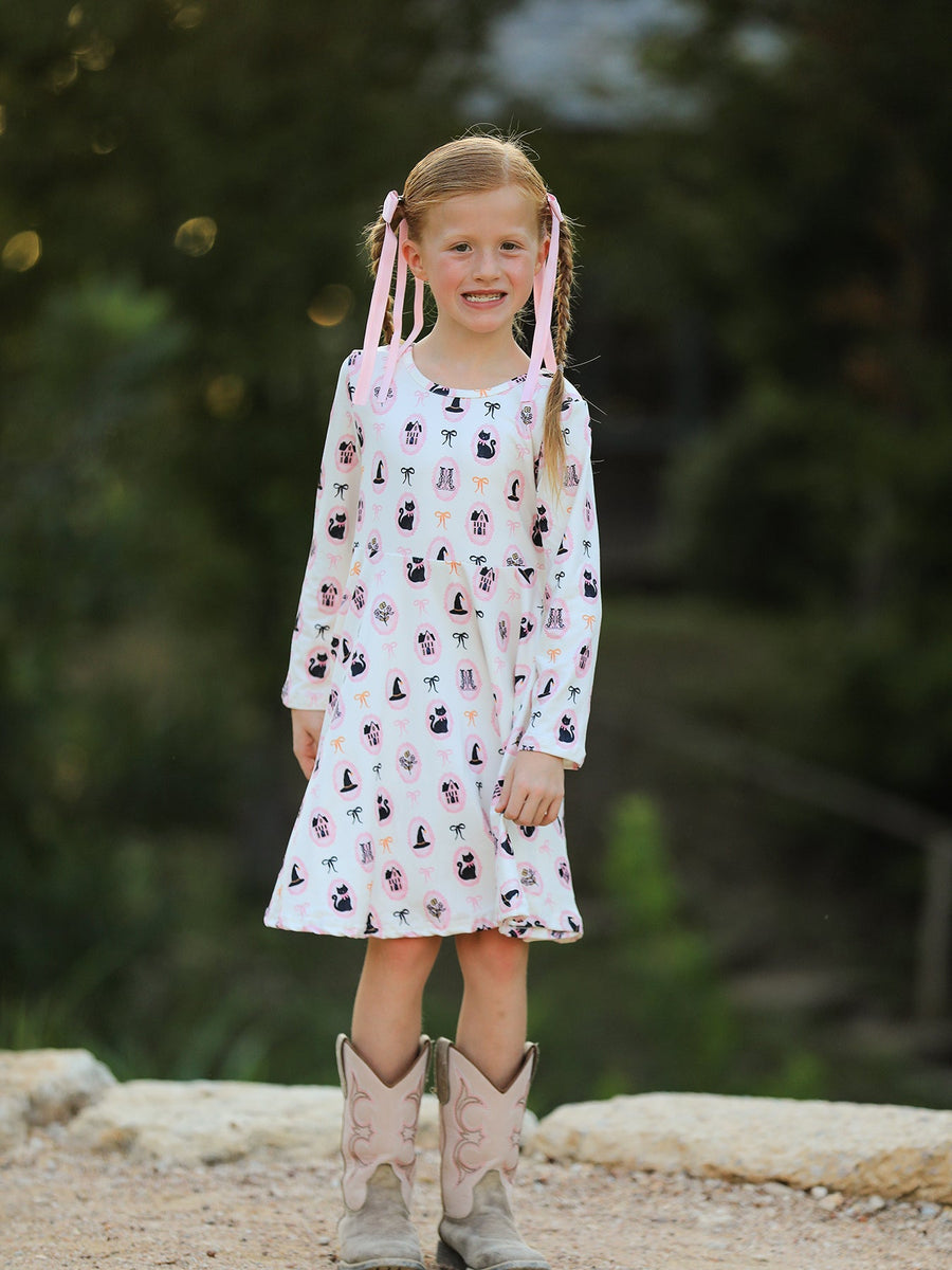 Halloween Vintage Cameo Print Girls Twirl Dress