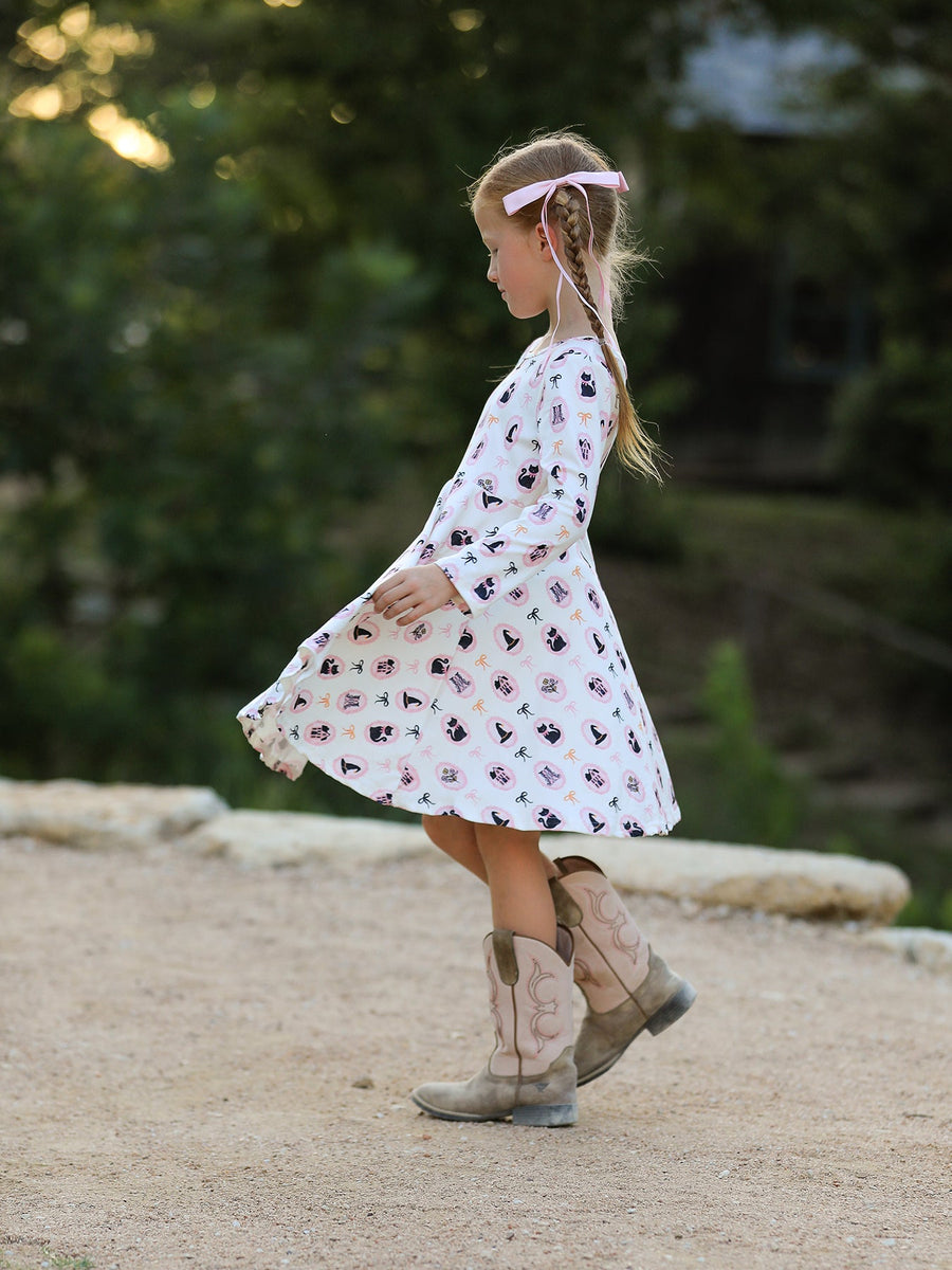 Halloween Vintage Cameo Print Girls Twirl Dress