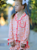Halloween Thanksgiving Pumpkin Bow Girls Pajama Set - 3
