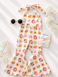 Andi Pleated Bell Bottom Jumpsuit - Retro Blooms - 1