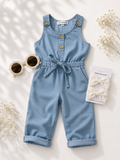 Ari Button Front Denim Jumpsuit - Light Wash - 1