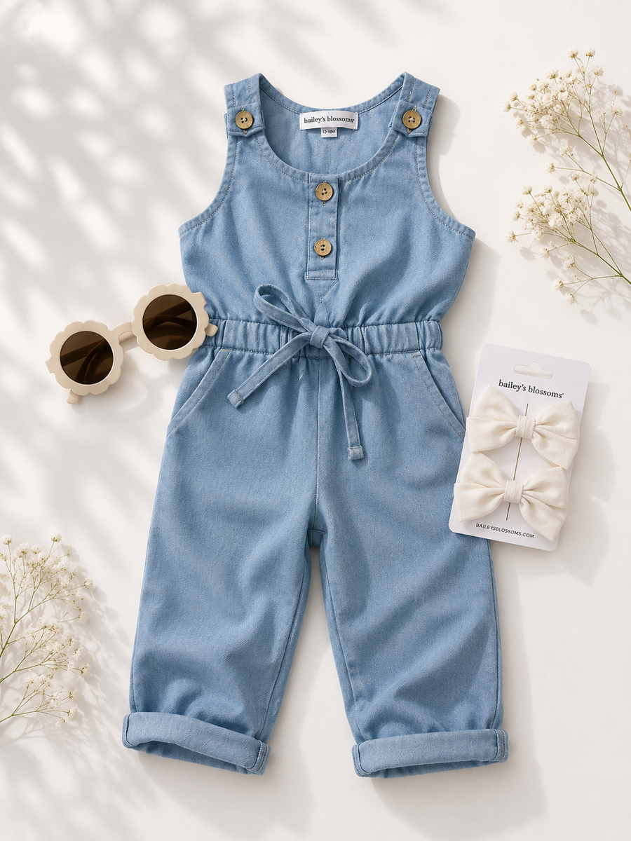 Ari Button Front Denim Jumpsuit - Light Wash