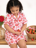 Spring Strawberry Bow Short Sleeve Shorts Pajama Set - 2